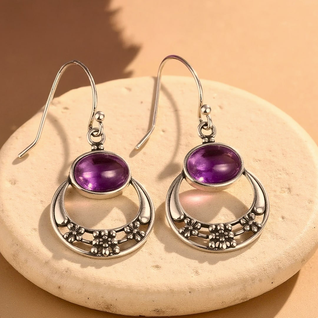Boucles d’Oreilles "Sagesse Féminine" en Améthyste & Argent