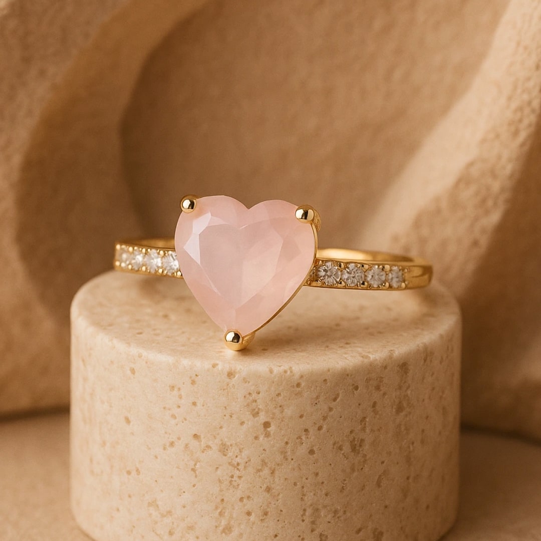 Bague "Cœur Tendresse Infinie" en Quartz Rose