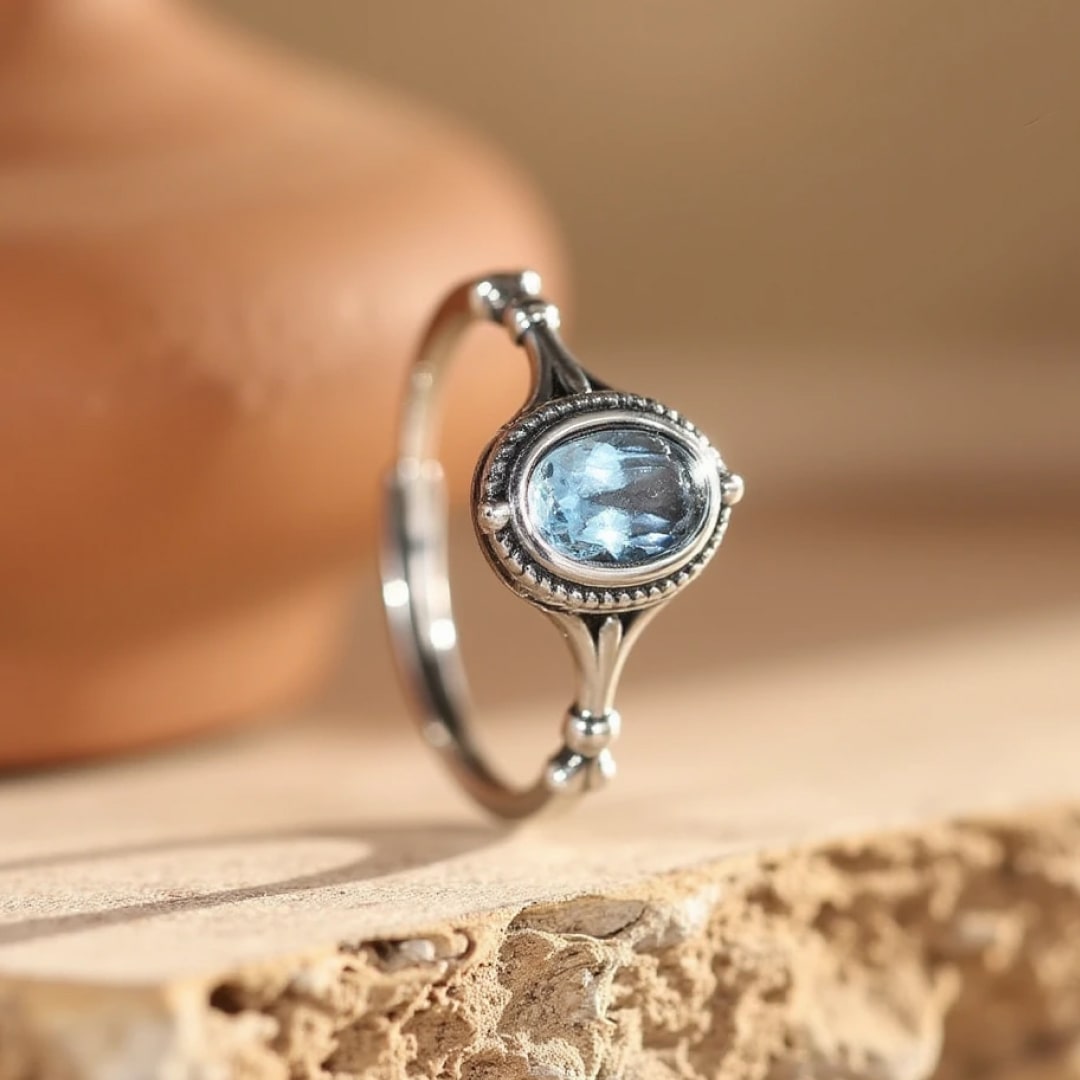 Bague "Éclat Paisible" en Topaze Bleue