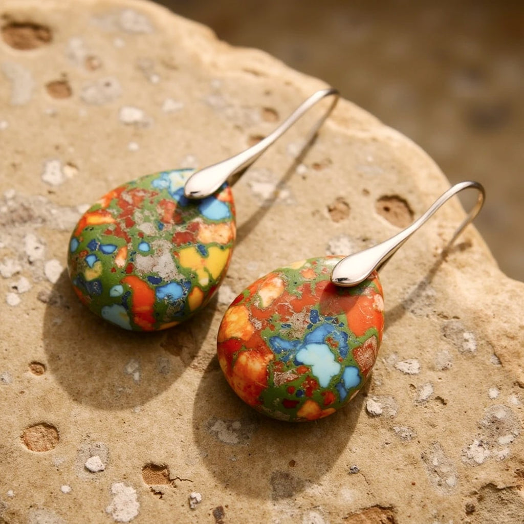 Boucles d’Oreilles "Gouttes Arlequines" en Jaspe
