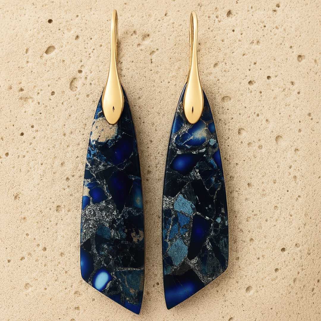 Boucles d’Oreilles "Pendantes" en Jaspe Bleu