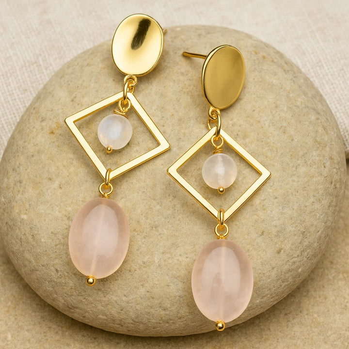 Boucles d’Oreilles "Émotion & Élégance" en Quartz Rose & Pierre de Lune