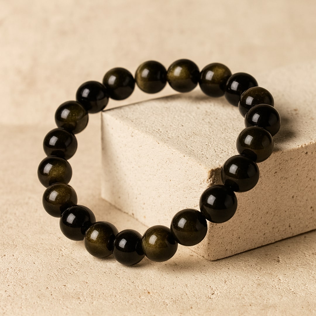 Bracelet "Bouclier de Lumière" en Obsidienne Dorée