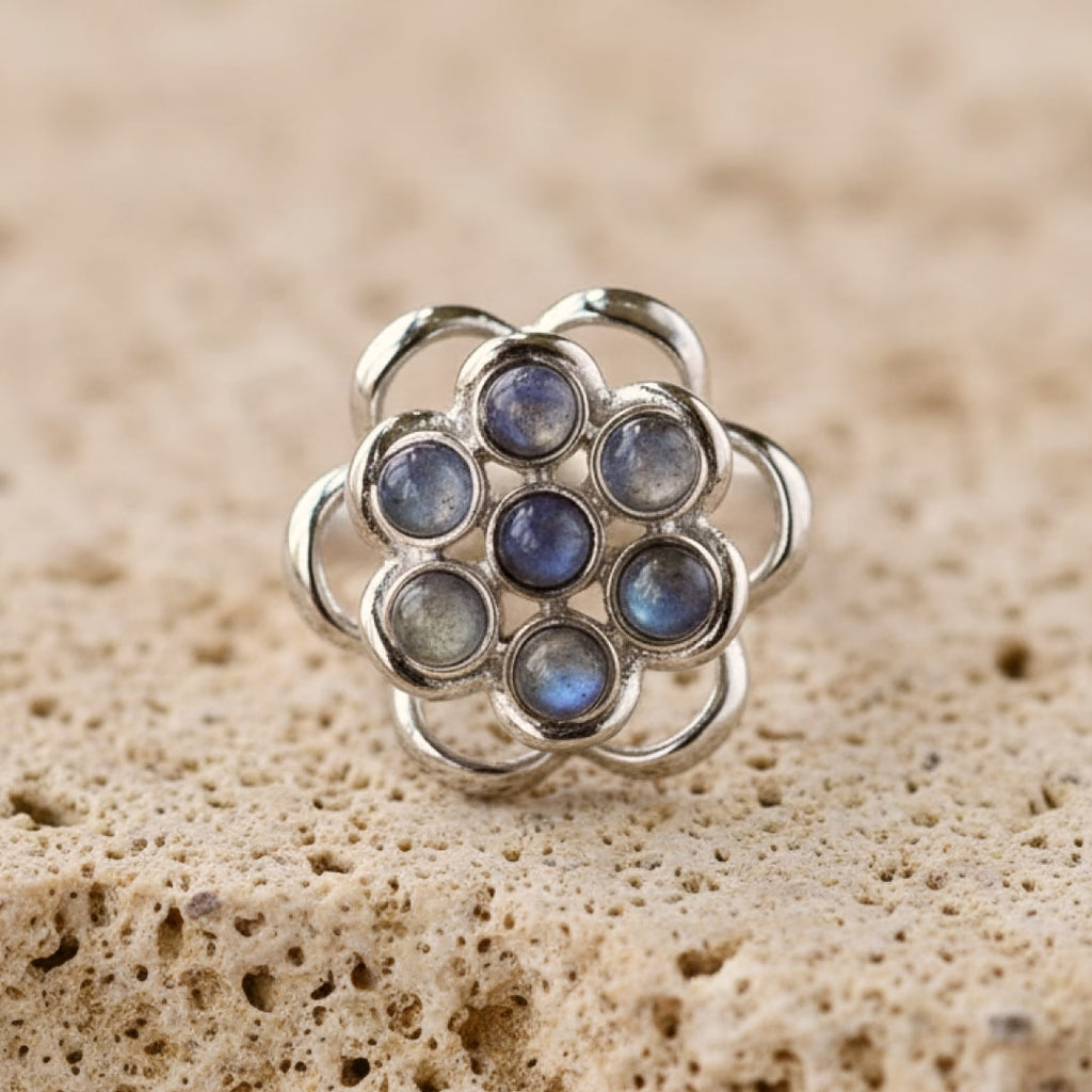Bague Fleur Rotative Anti-Stress en Labradorite