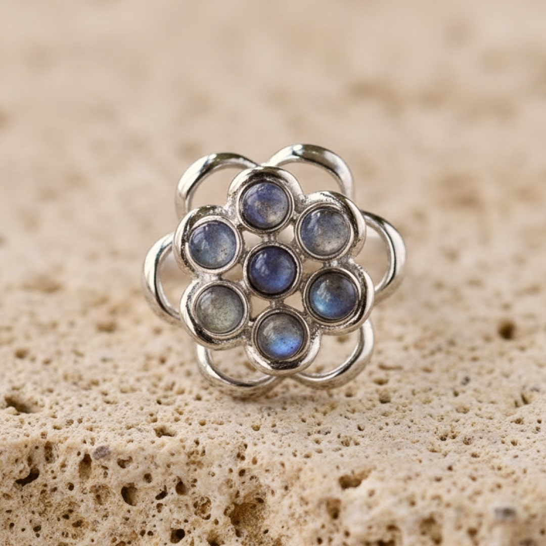 Bague Fleur Rotative Anti-Stress en Labradorite