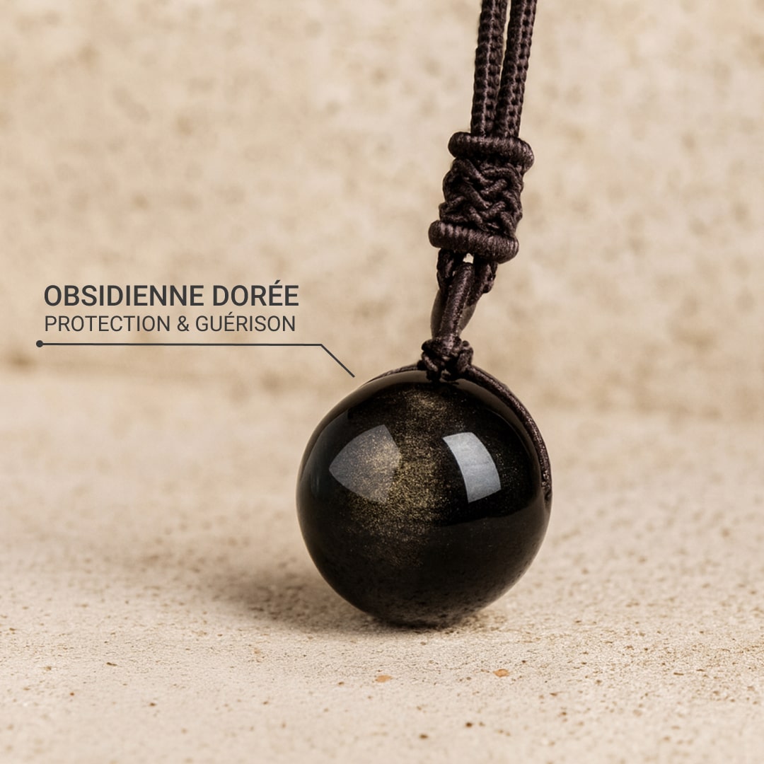 Pendentif "Sphère" en Obsidienne Dorée