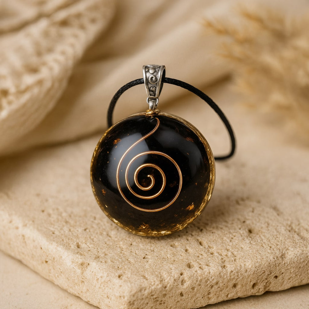 Pendentif Orgonite "Énergies Protectrices" en Obsidienne Noire