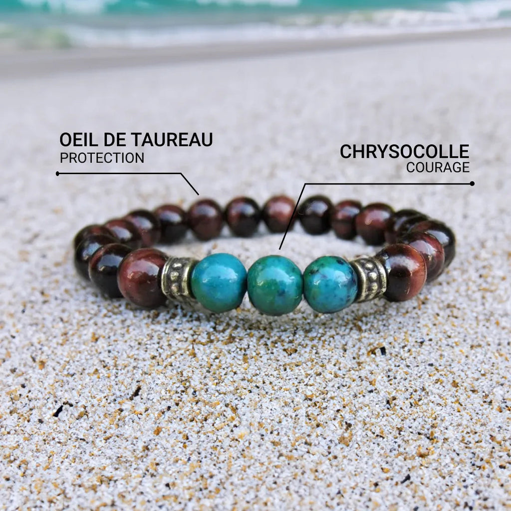Bracelet "Équilibre Intérieur" en Œil de Taureau & Chrysocolle