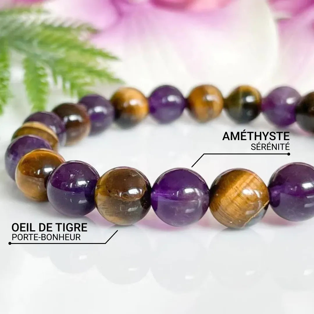 Bracelet "Délivrance" en Améthyste & Œil de Tigre