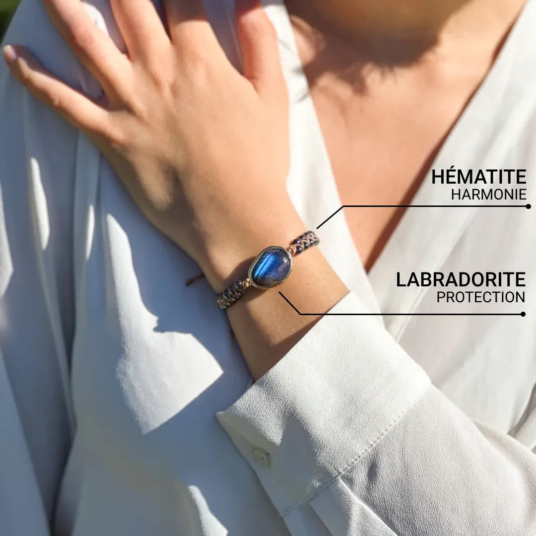Bracelet "Oeil Céleste" en Labradorite & Hématite