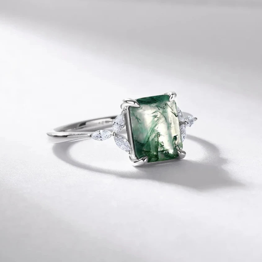 Bague "Équilibre Verdoyant" en Agate Mousse & Argent