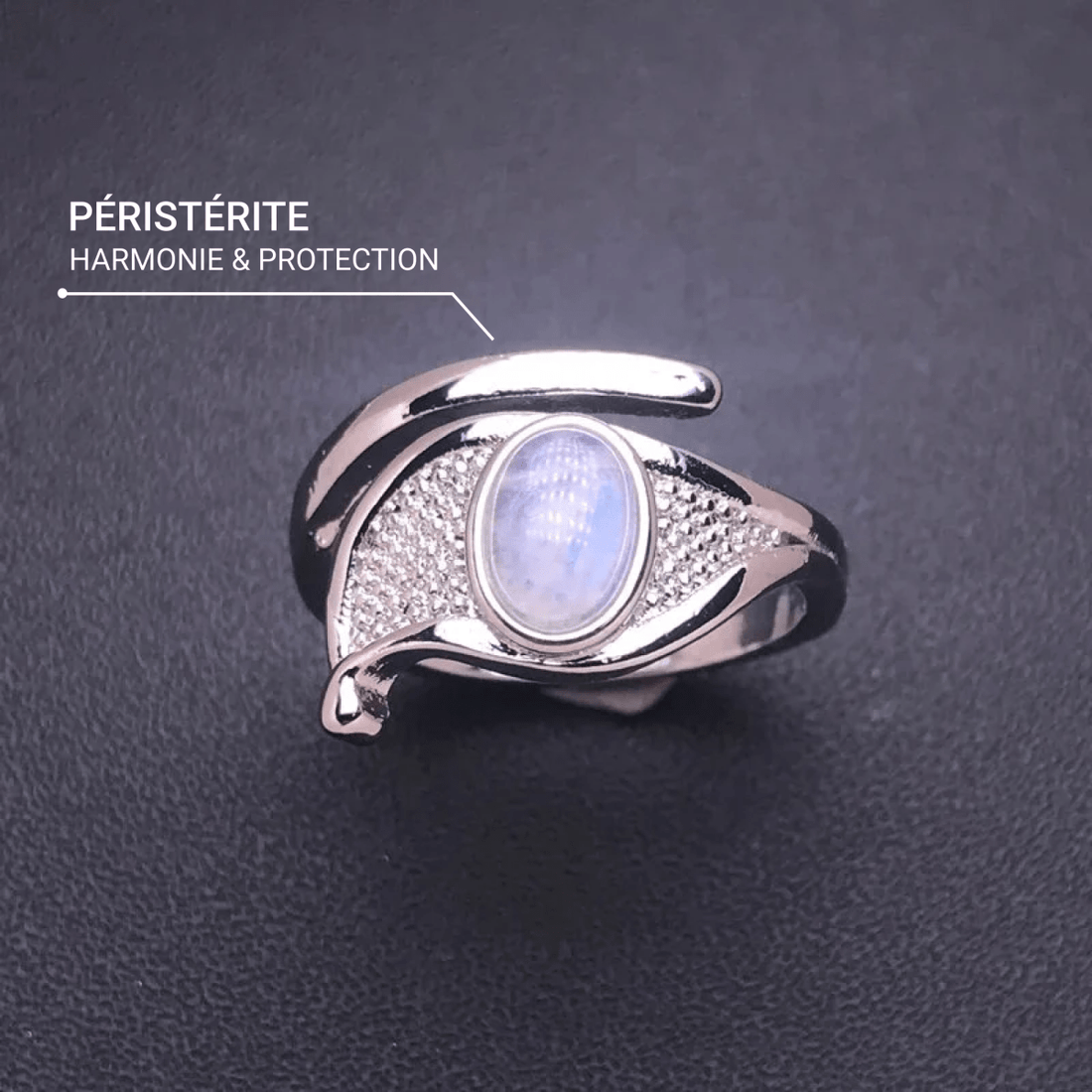 Bague Ajustable "Aura Protectrice" en Labradorite Blanche