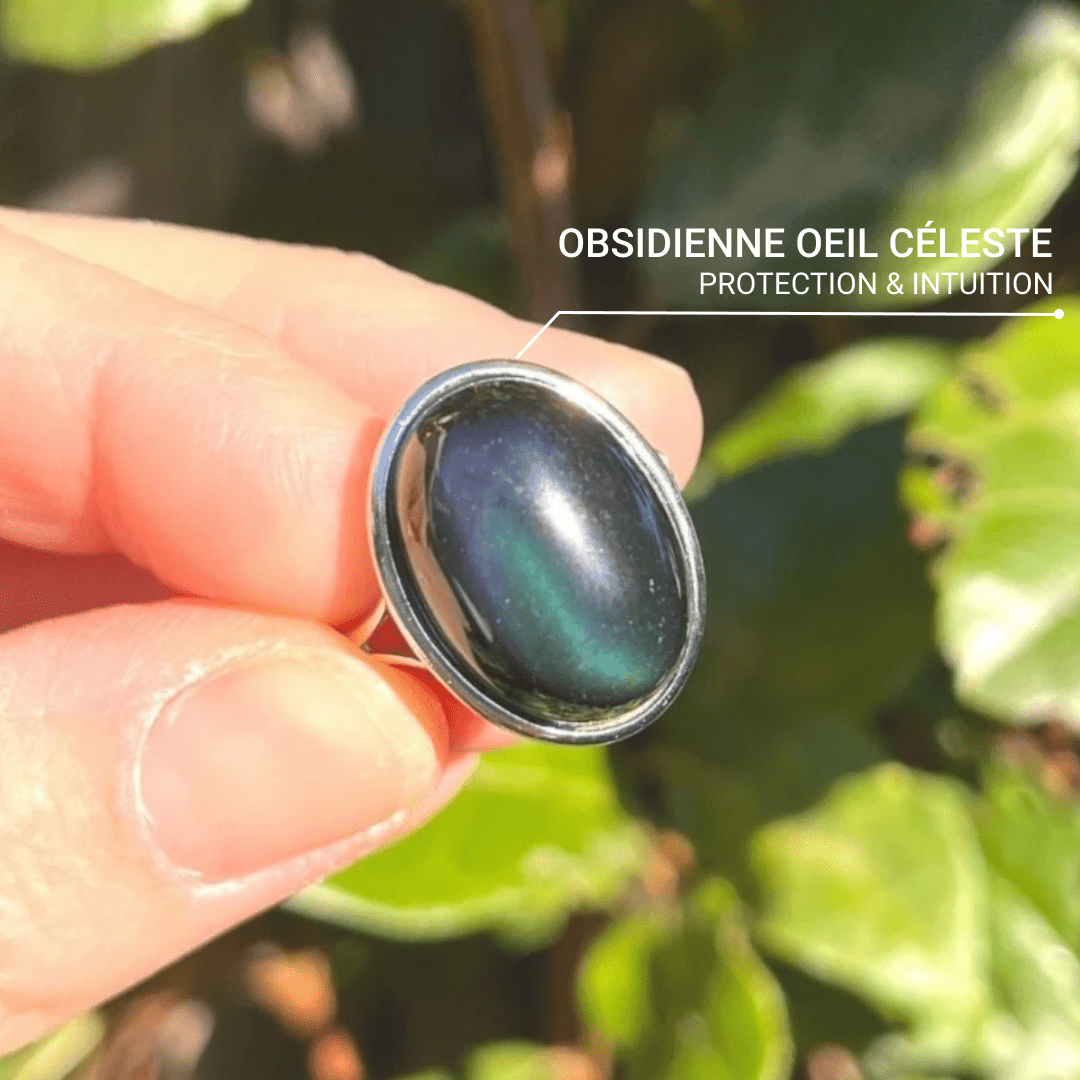 Bague Ajustable "Guérison de L’Âme" en Obsidienne Œil Céleste & Argent