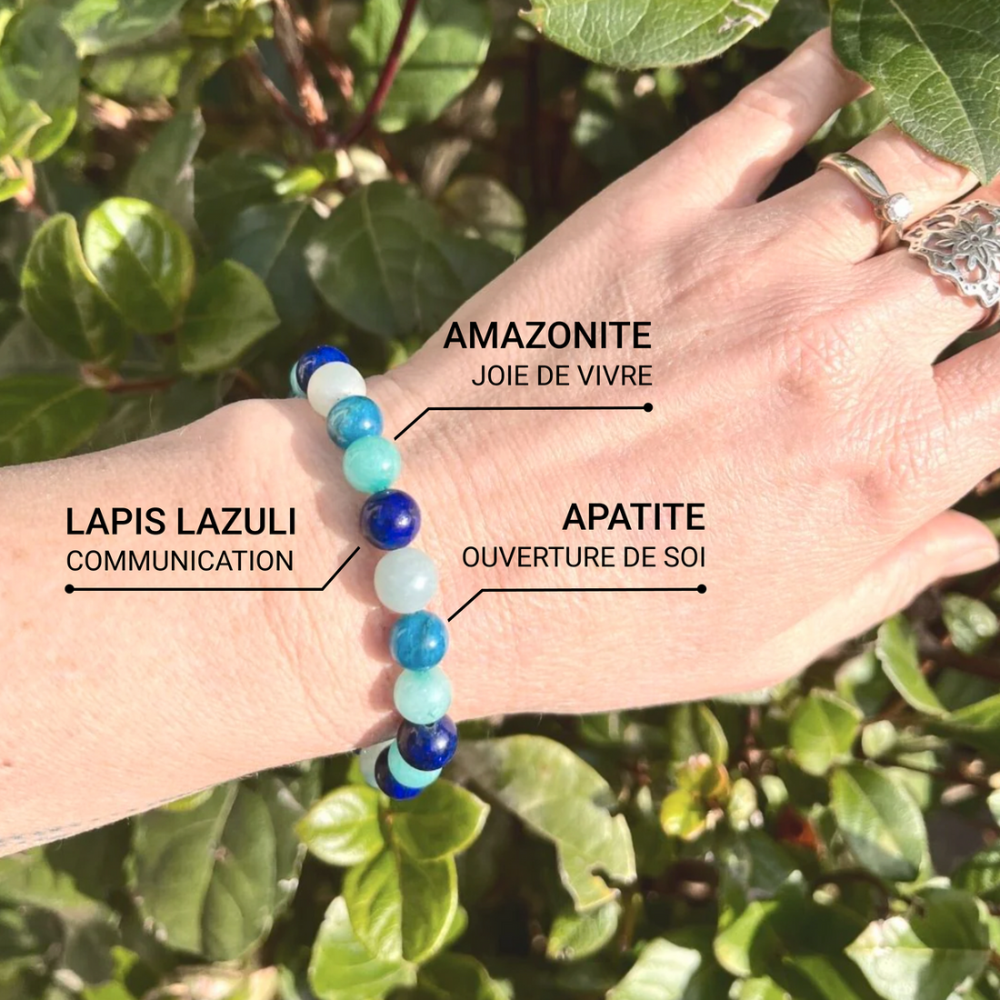 Bracelet "Océan" en Amazonite, Lapis Lazuli, Aigue-Marine & Apatite