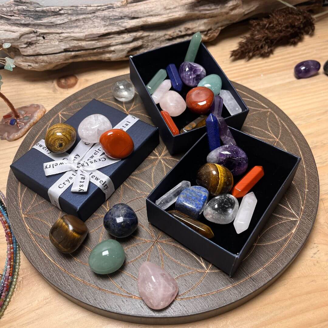 Coffret Reiki - Lot de 7 Pierres Naturelles & 7 Doubles Pointes