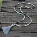 Collier Mala Premium Sérénité de l'Esprit en Labradorite, Aigue-Marine & Quartz Rose - Jardin de Gaïa