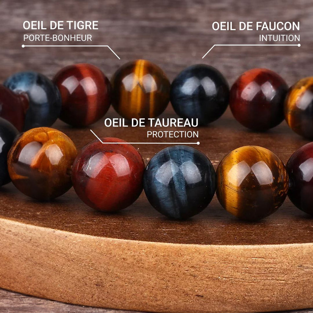 Bracelet "Oeil Multiple" en Oeil de Tigre, Oeil de Taureau & Oeil de Faucon