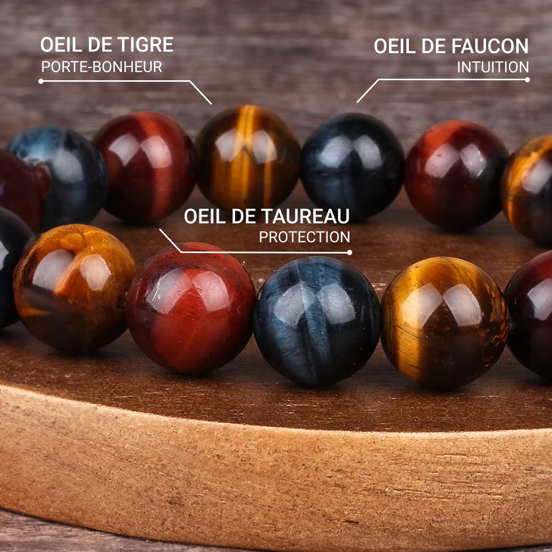 Bracelet "Oeil Multiple" en Oeil de Tigre, Oeil de Taureau & Oeil de Faucon