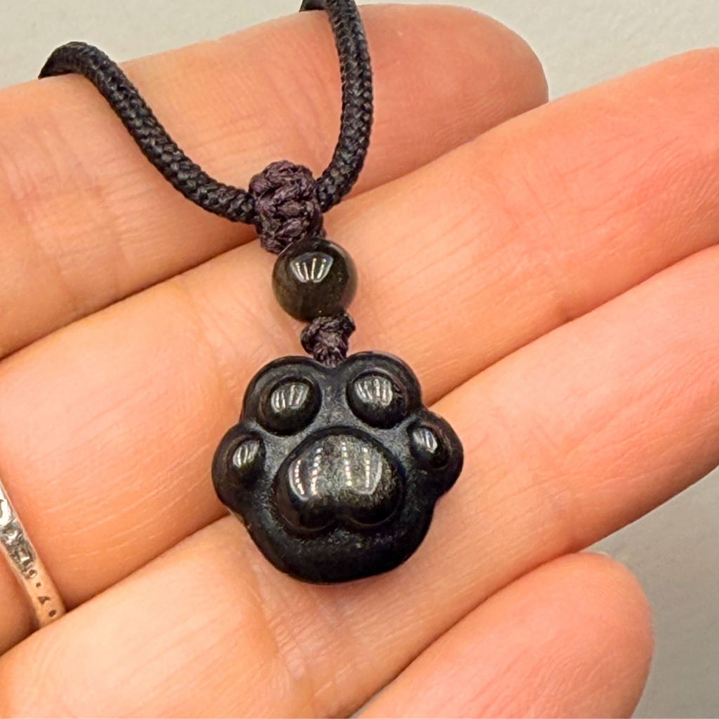 Pendentif Patte "Lien Éternel" en Obsidienne Dorée