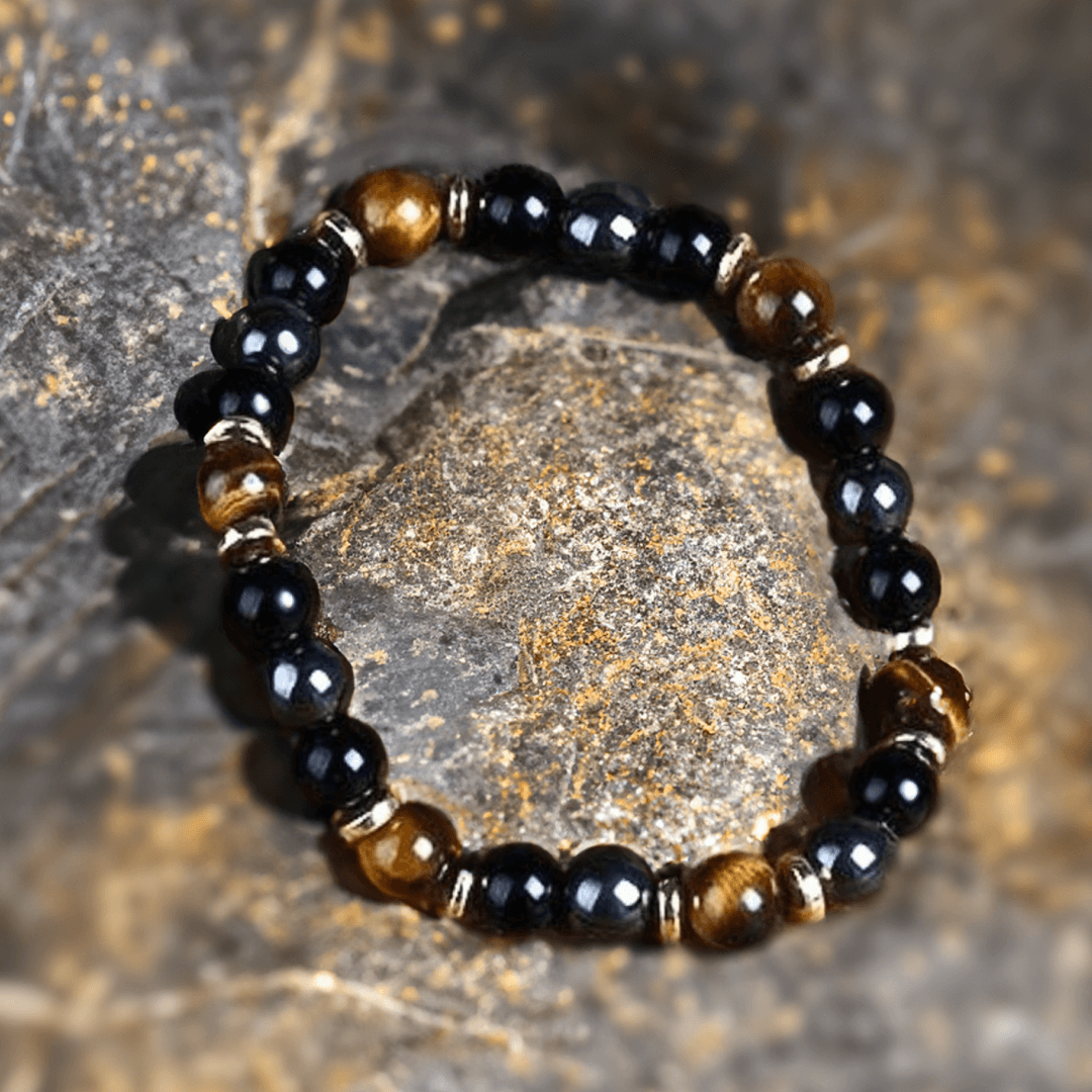 Bracelet "Confiance & Protection" en Œil de Tigre, Hématite & Onyx
