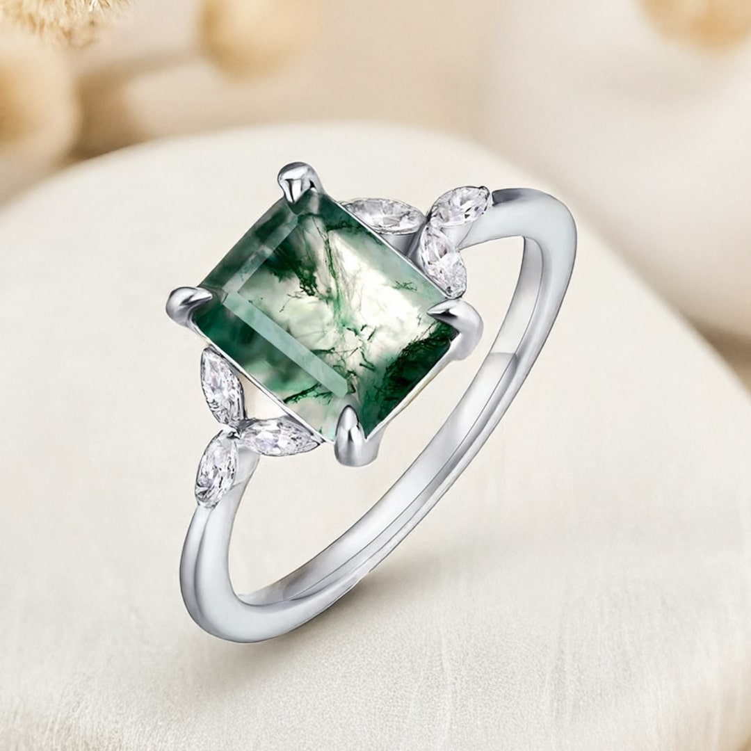 Bague "Équilibre Verdoyant" en Agate Mousse & Argent