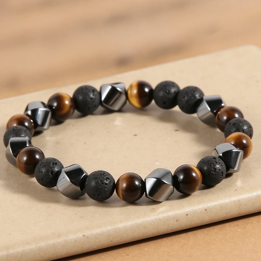 Bracelet Triple Protection en Pierre de Lave, Oeil de Tigre & Hématite