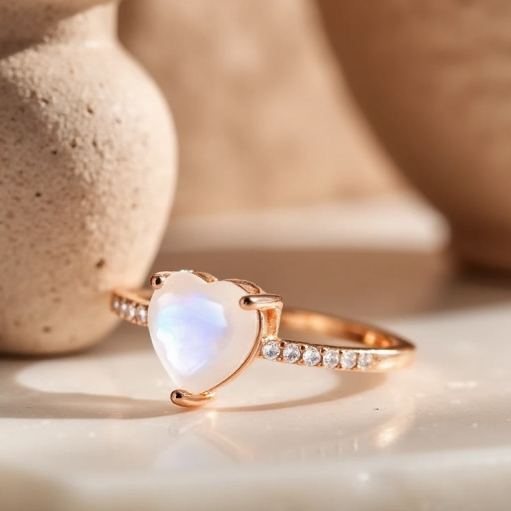 Bague Ajustable "Cœur de Déesse" en Pierre de Lune