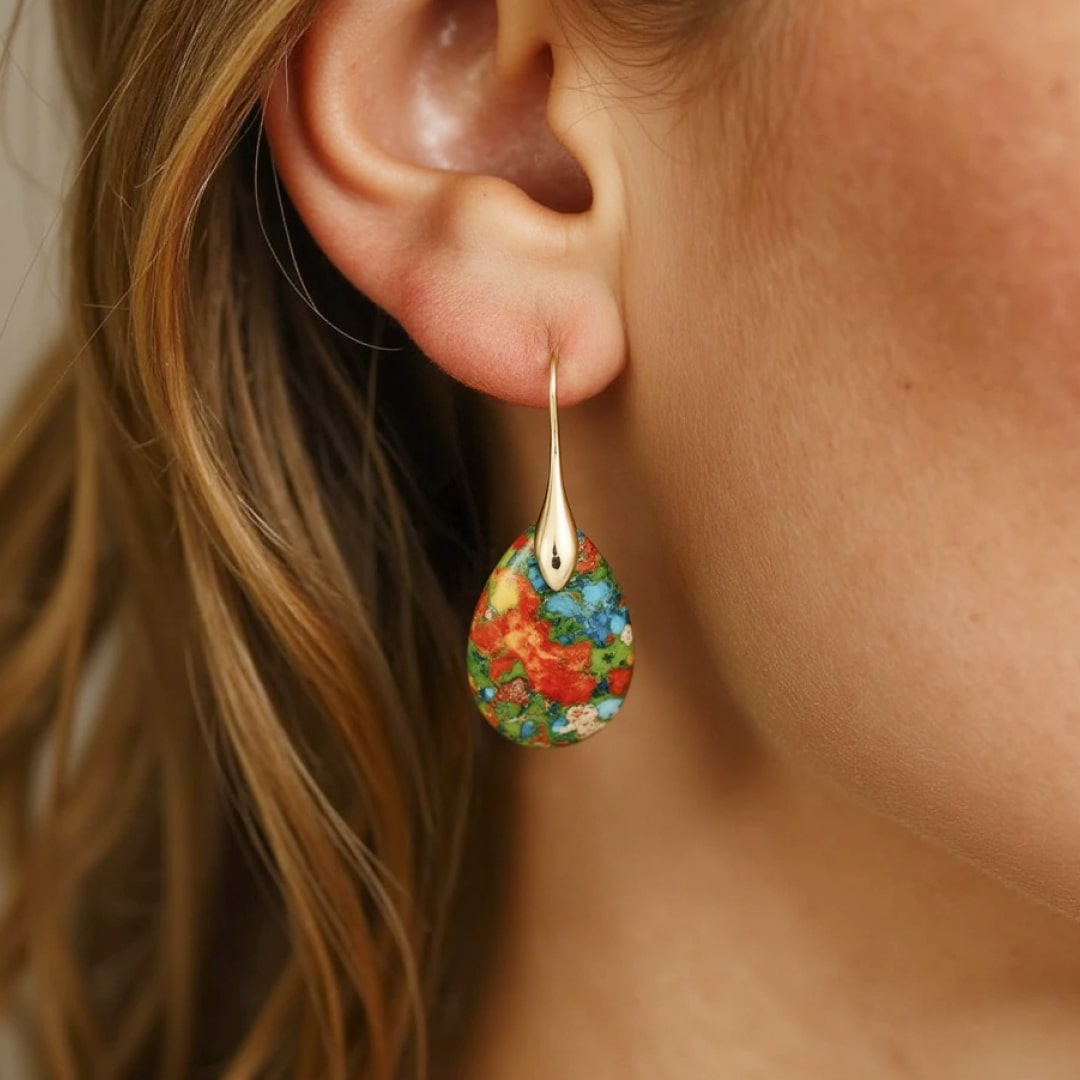 Boucles d’Oreilles "Gouttes Arlequines" en Jaspe