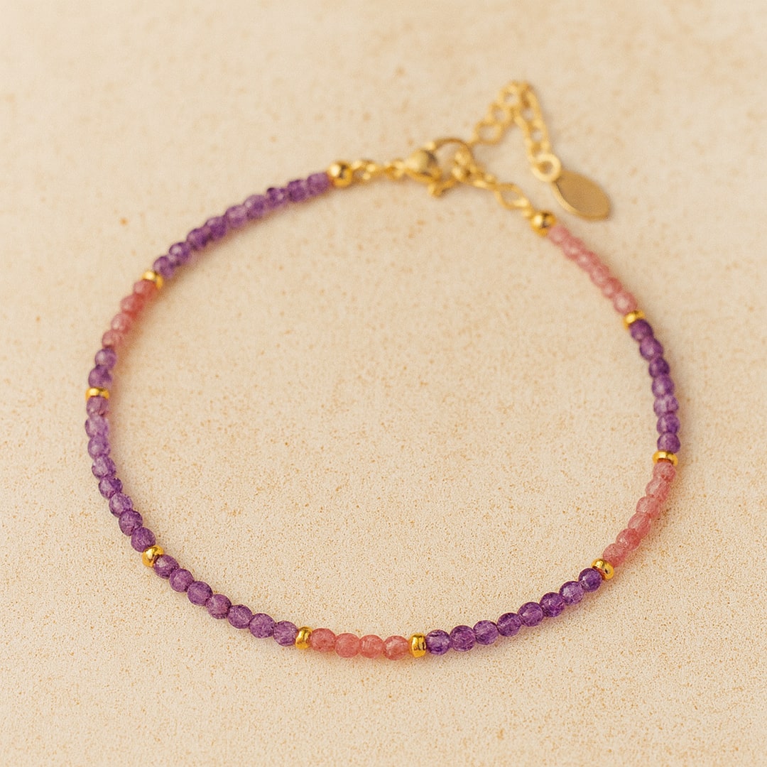 Bracelet Fin "Lueur Subtile" en Tourmaline Rose & Pierres Naturelles