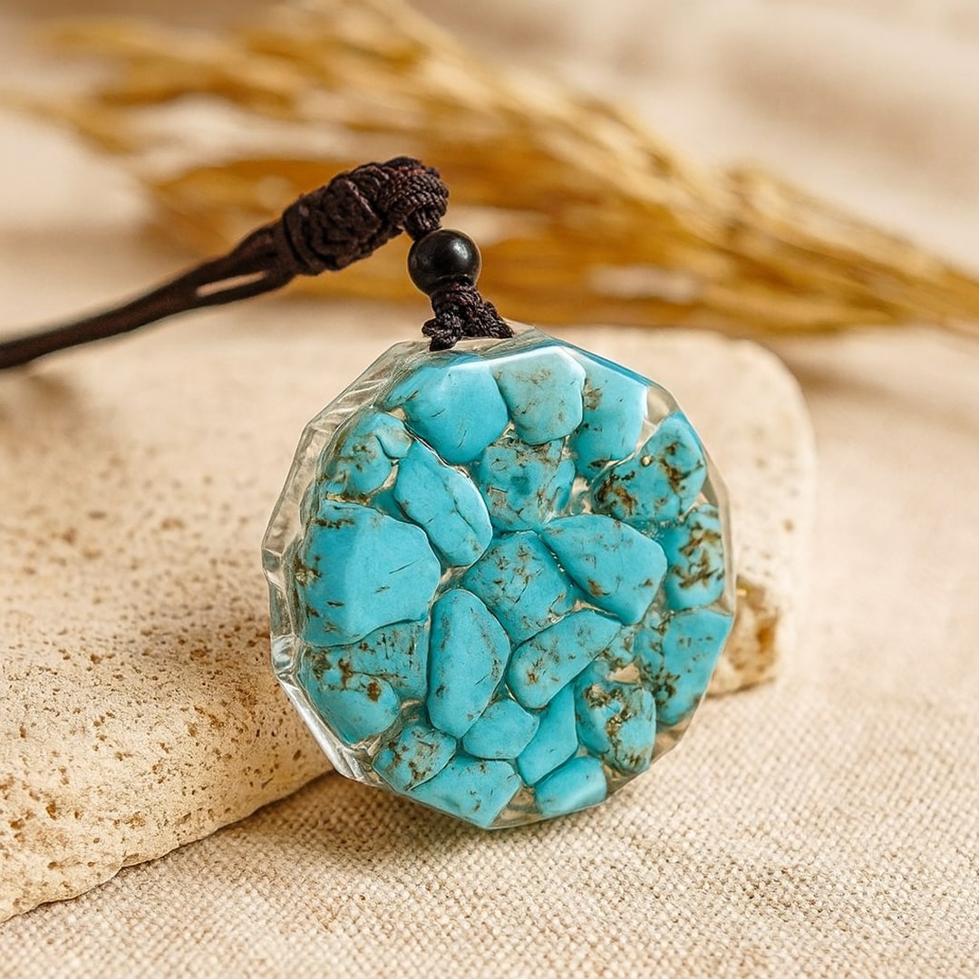 Pendentif Orgonite "Anahata" en Turquoise