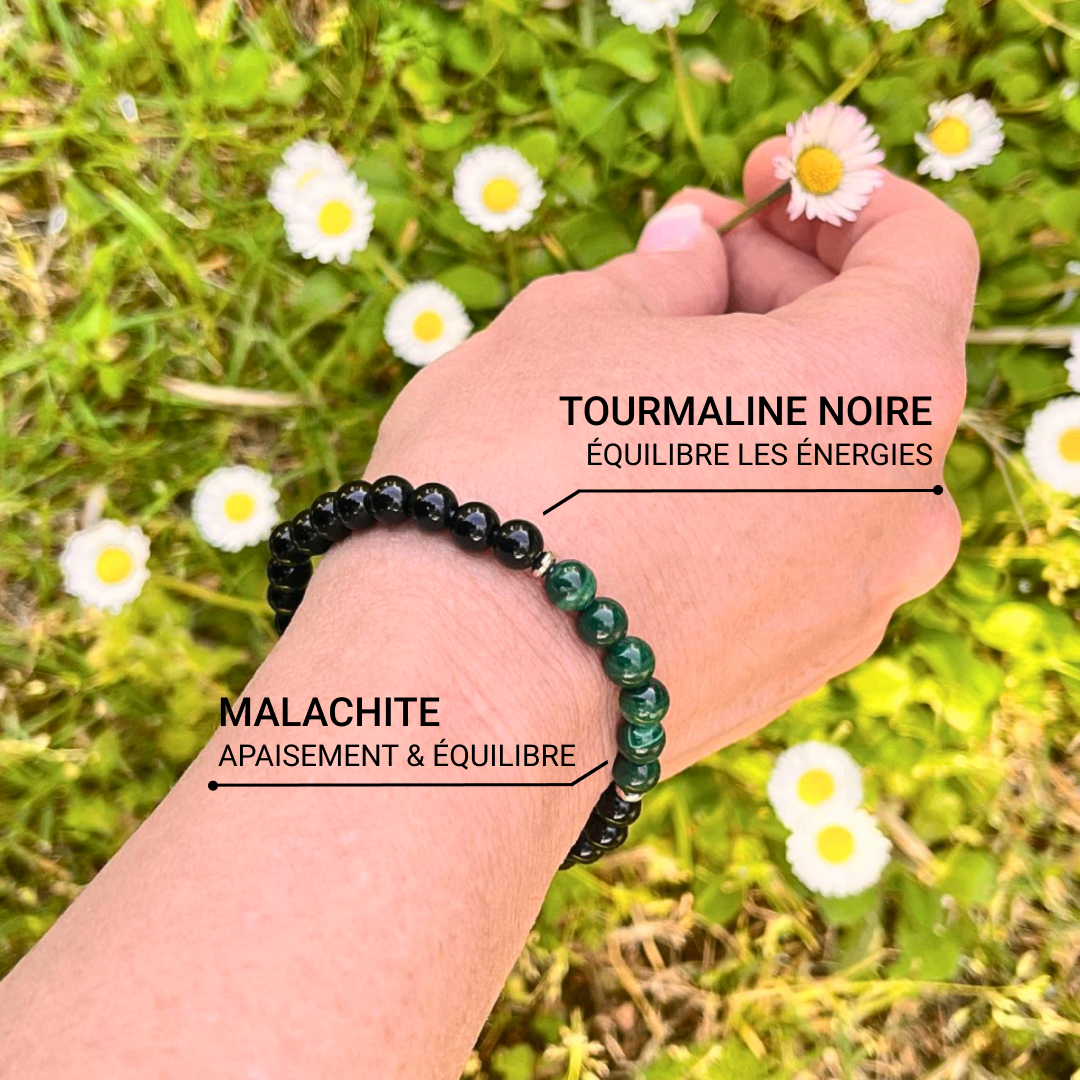 Bracelet "Équilibre Énergétique" en Malachite & Tourmaline Noire