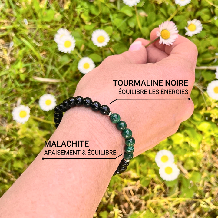 Bracelet "Équilibre Énergétique" en Malachite & Tourmaline Noire