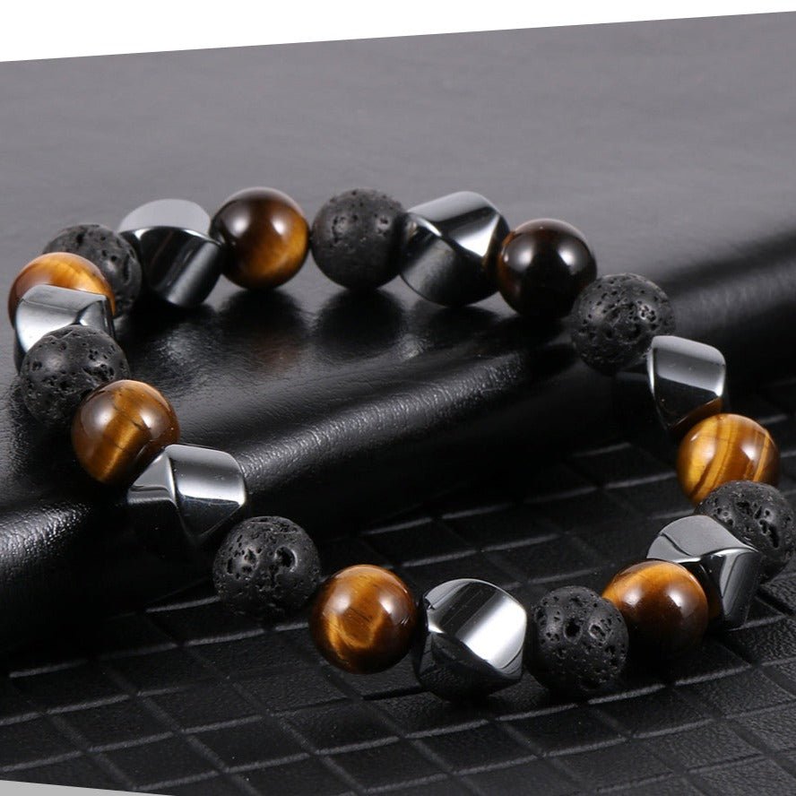 Bracelet Triple Protection en Pierre de Lave, Oeil de Tigre & Hématite