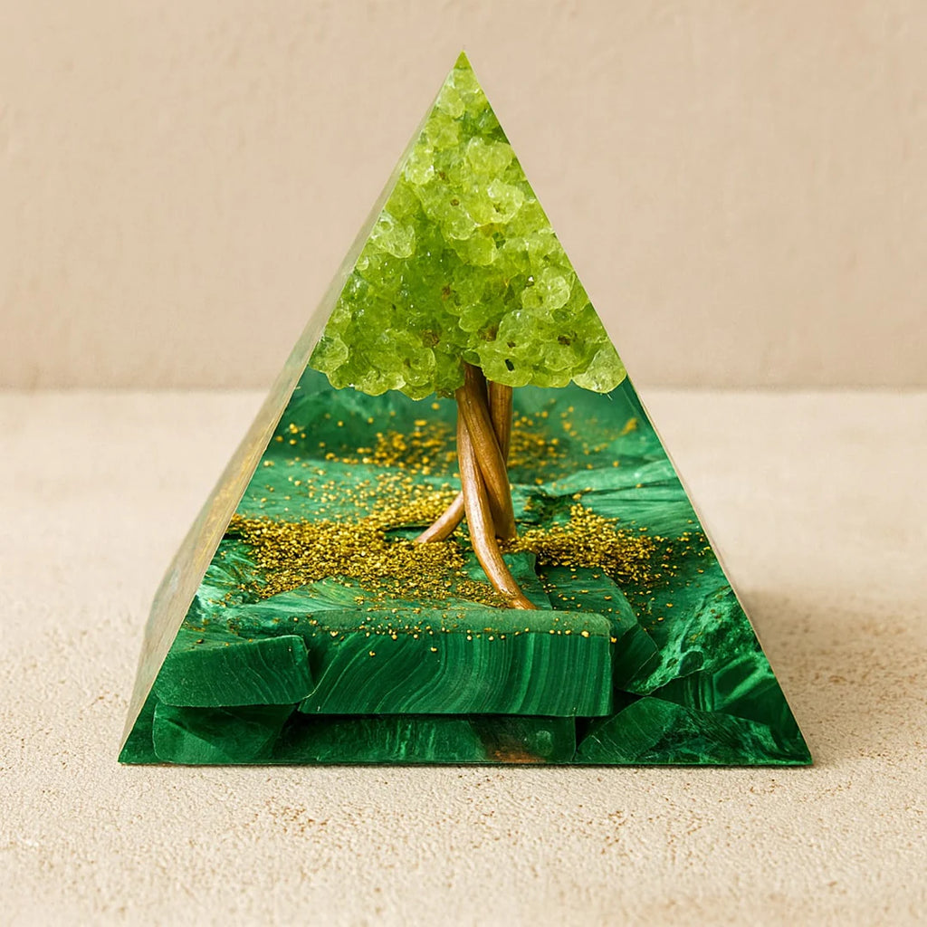 Orgonite Arbre de Vie Renaissant en Péridot & Malachite - Jardin de Gaïa