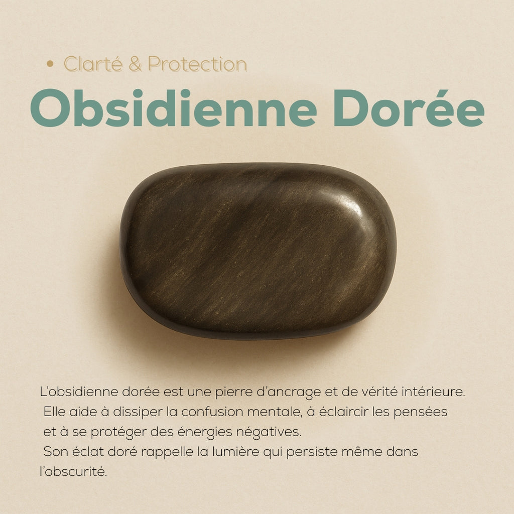Bague Ajustable "Aura" en Obsidienne Dorée