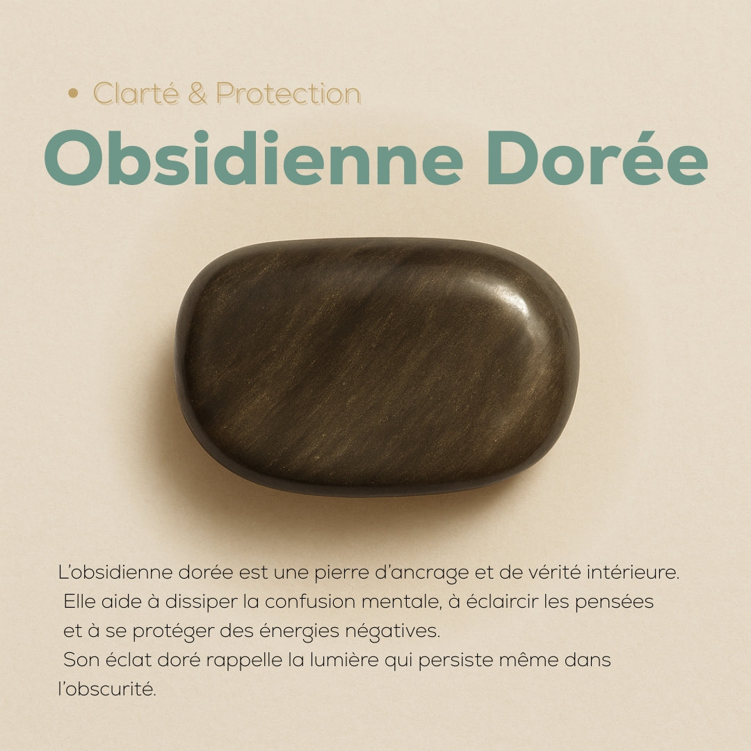 Bague Ajustable "Aura" en Obsidienne Dorée