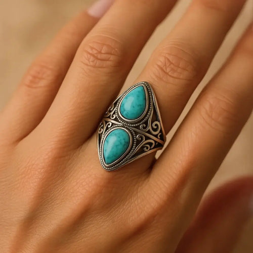 Bague Echo Protecteur en Turquoise & Argent - vue détail - Jardin de Gaïa