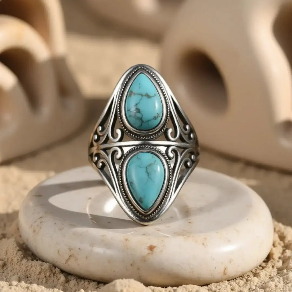 Bague "Echo Protecteur" en Turquoise & Argent