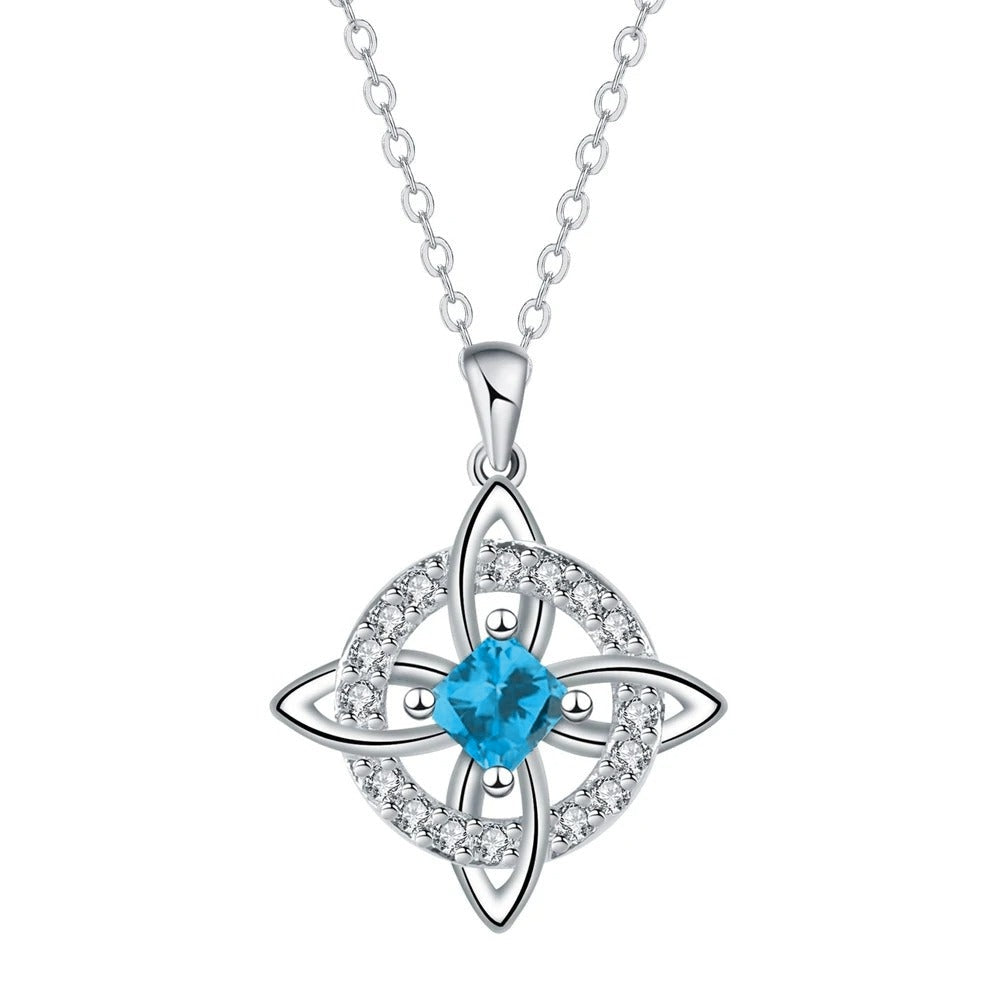 Collier noeud de sorciere pierre de naissance Decembre - zircon bleu, teinte topaze bleue