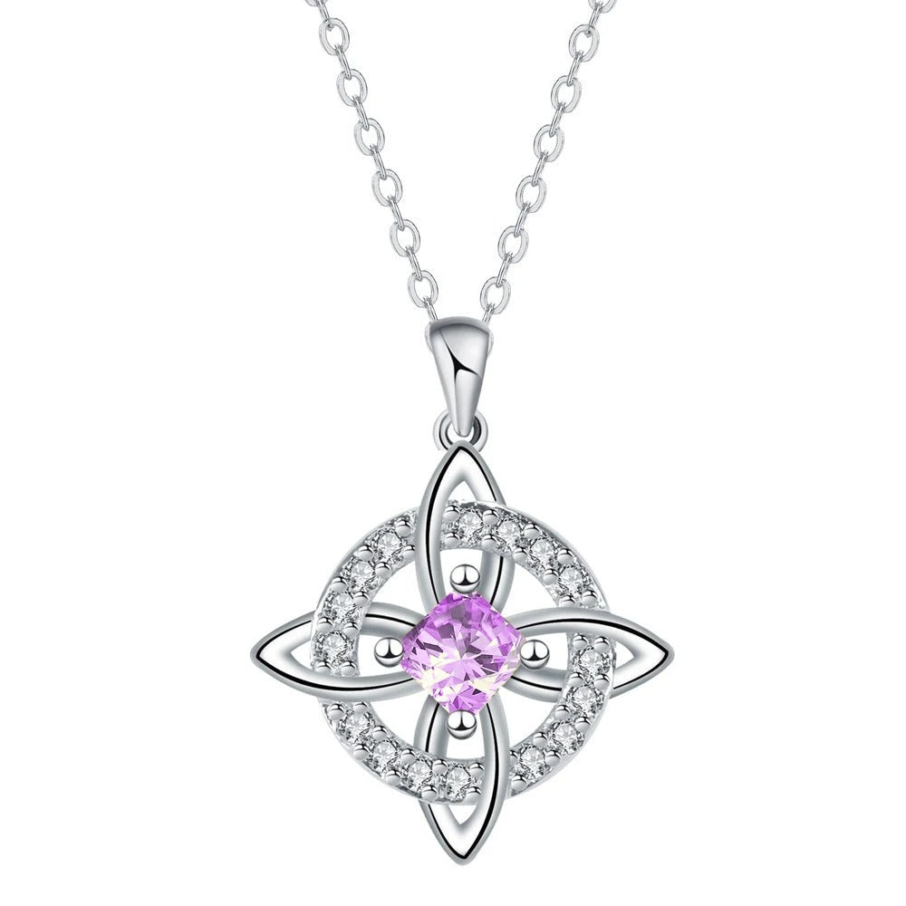 Collier noeud de sorciere pierre de naissance Juin - zircon lilas, teinte alexandrite