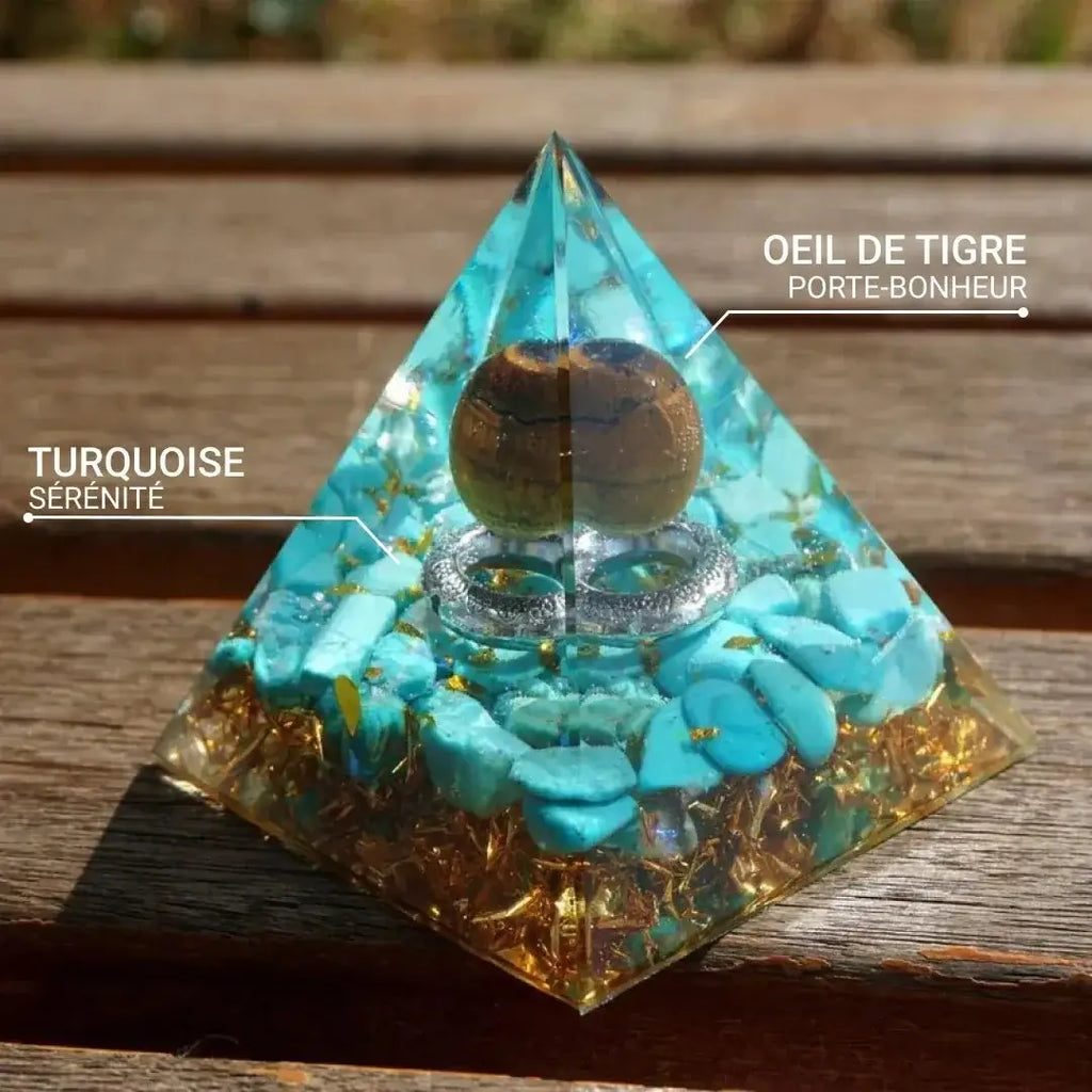 Orgonite "Soleil Magique" en Turquoise & Oeil de Tigre